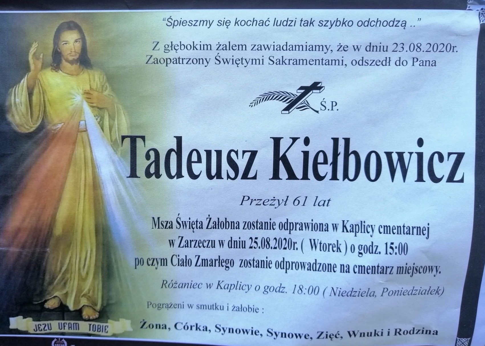 Pogrzeb Tadeusza Kiełbowicza odbędzie się we wtorek