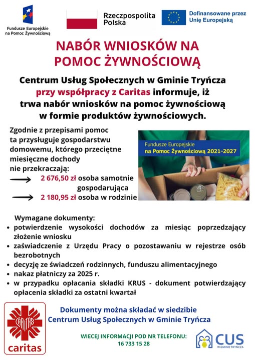 Centrum Usług Społecznych W Tryńczy Prowadzi Nabór Wniosków Na Pomoc Żywnościową
