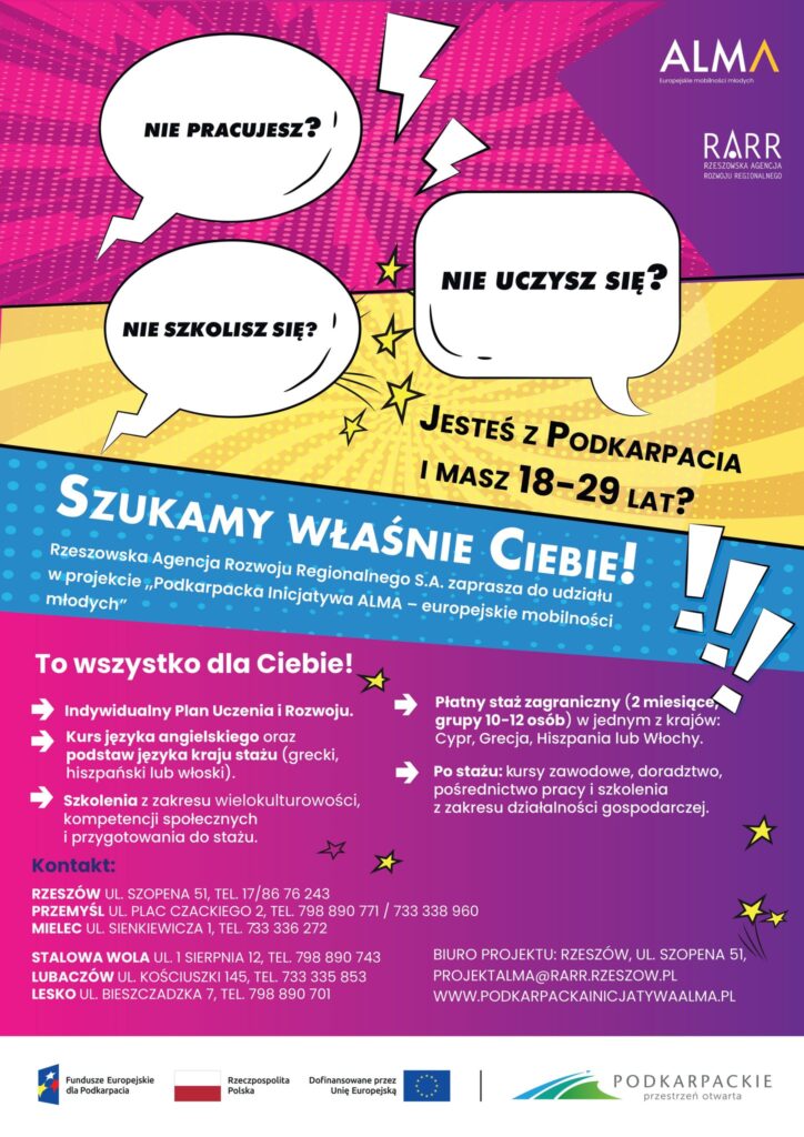 Nowa Szansa Dla Młodych Osób Bez Pracy I Edukacji – Rusza Projekt „Podkarpacka Inicjatywa Alma”