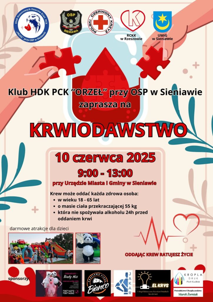 Akcja Krwiodawstwa w Sieniawie już 10 czerwca. Oddaj krew, uratuj życie! 1 akcja krwiodastwwa sieniawa