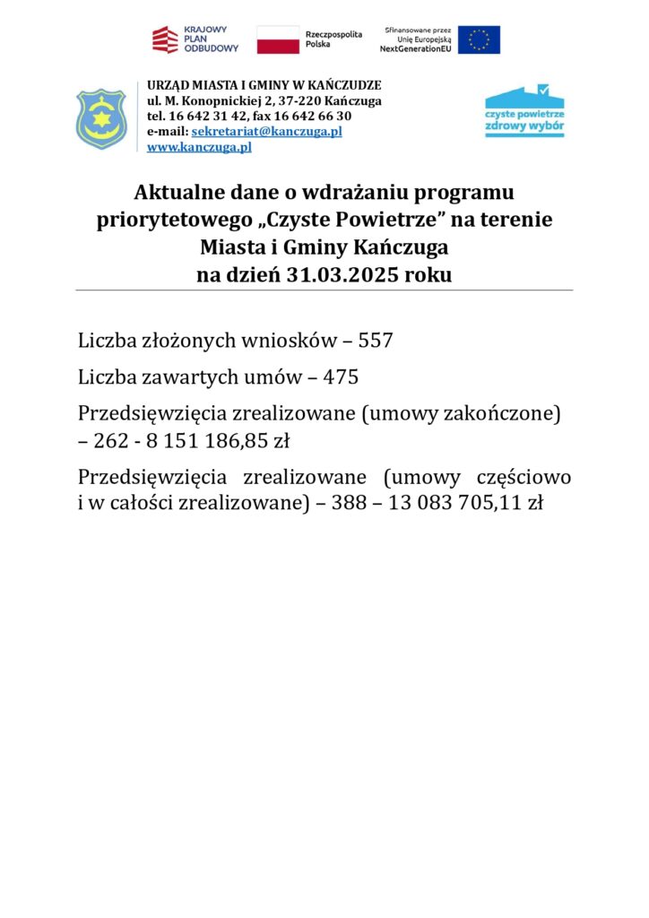 Kańczuga w programie „Czyste Powietrze” – już ponad 13 milionów złotych na poprawę jakości powietrza