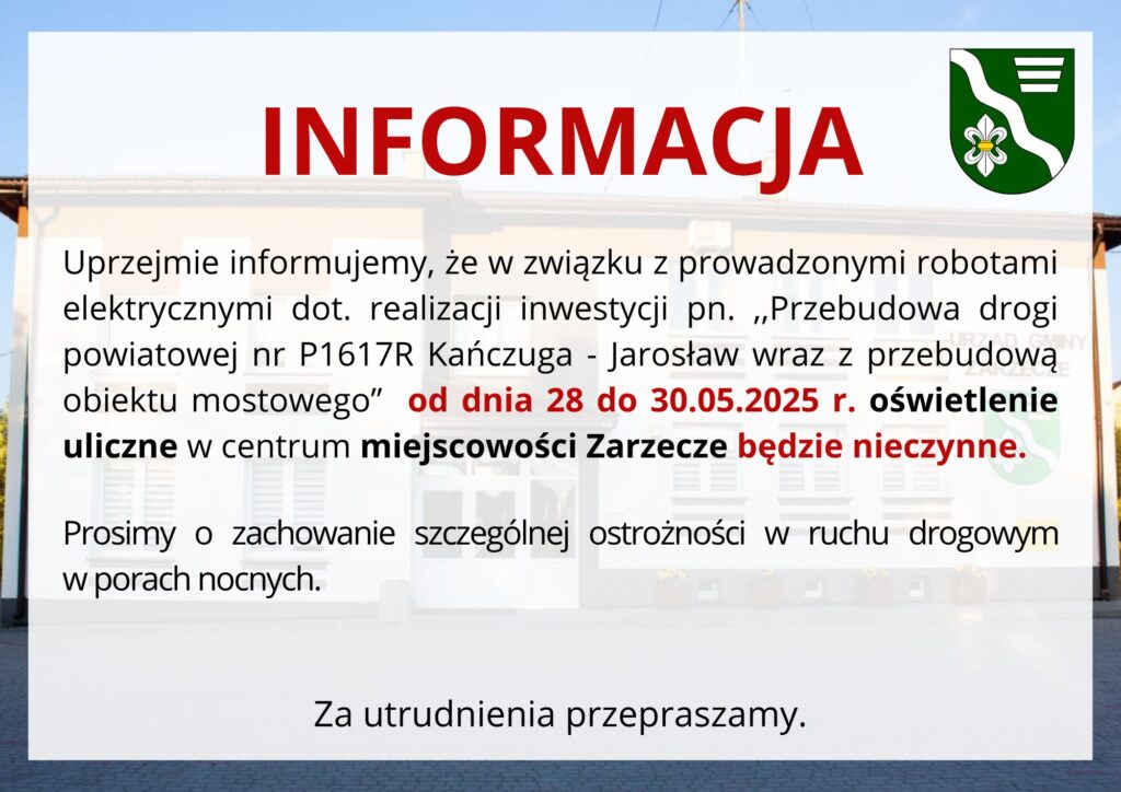 Centrum Zarzecza czasowo bez oświetlenia ulicznego