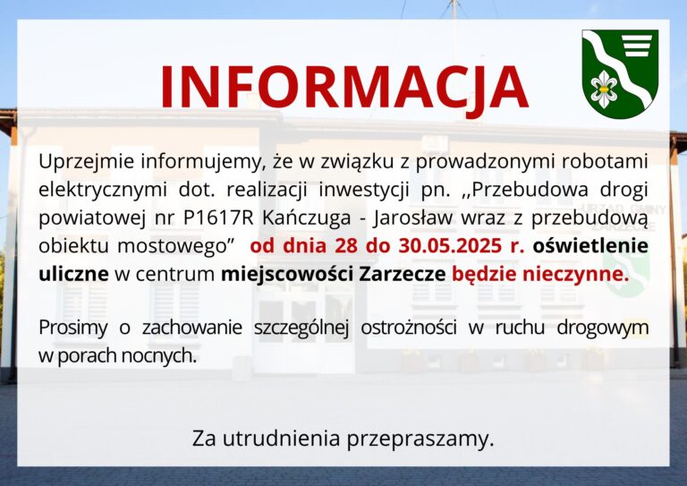 Centrum Zarzecza czasowo bez oświetlenia ulicznego