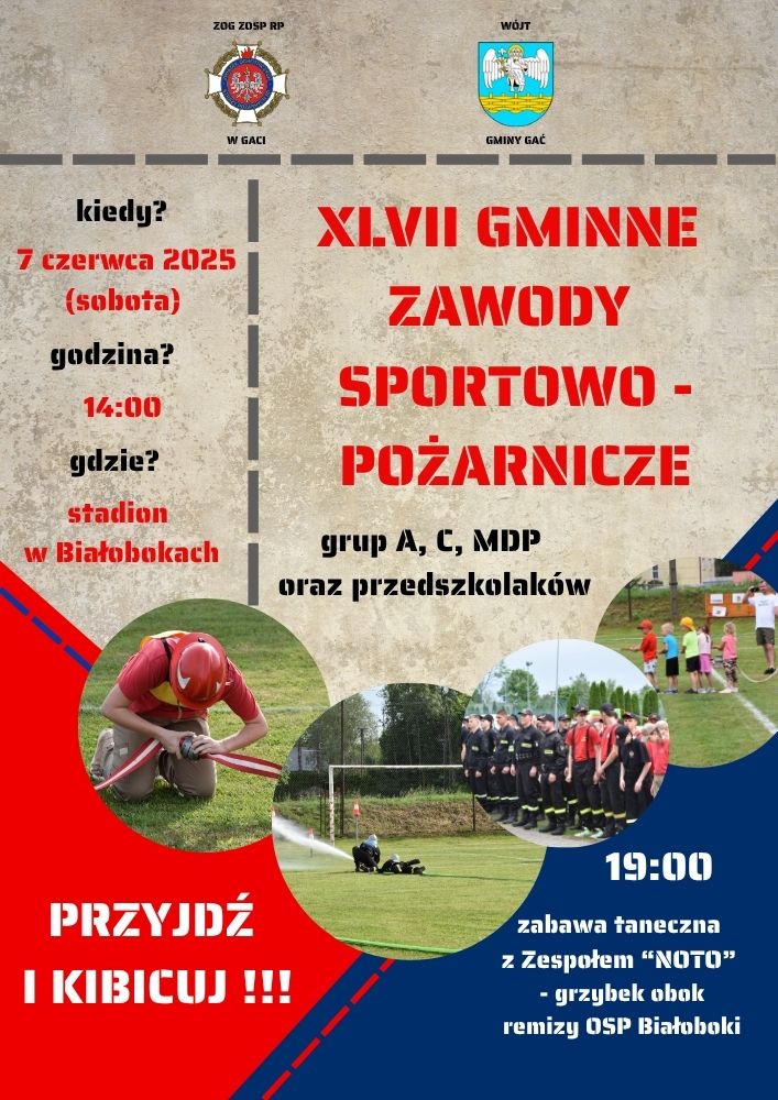 Strażackie emocje i wielka rywalizacja! Gmina Gać zaprasza na XLVII Gminne Zawody Sportowo-Pożarnicze do Białoboków!