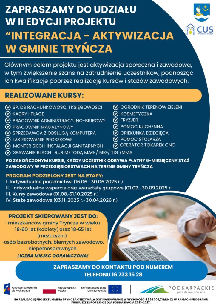 Rusza II edycja projektu aktywizacji społeczno-zawodowej w Gminie Tryńcza. Kursy i staże dla mieszkańców