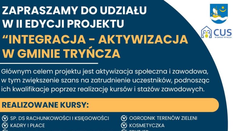 Rusza II edycja projektu aktywizacji społeczno-zawodowej w Gminie Tryńcza. Kursy i staże dla mieszkańców