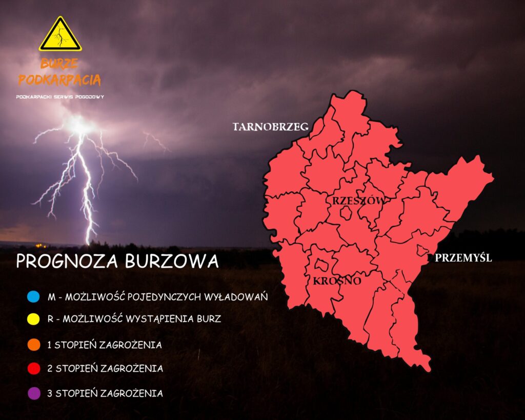 Podkarpacie na czerwono. W sobotę groźne burze, ulewy i grad. Drugi stopień zagrożenia!