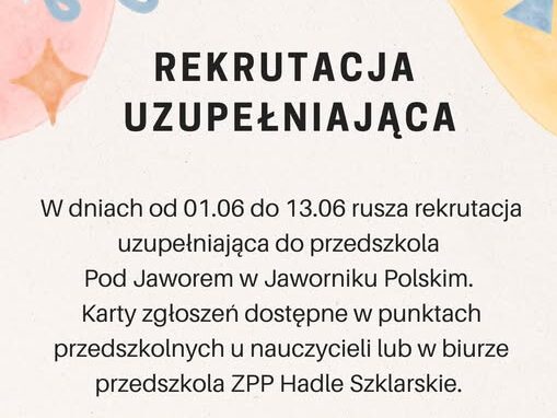 rekrutacja uzupelniajaca Przedszkole Pod Jaworem