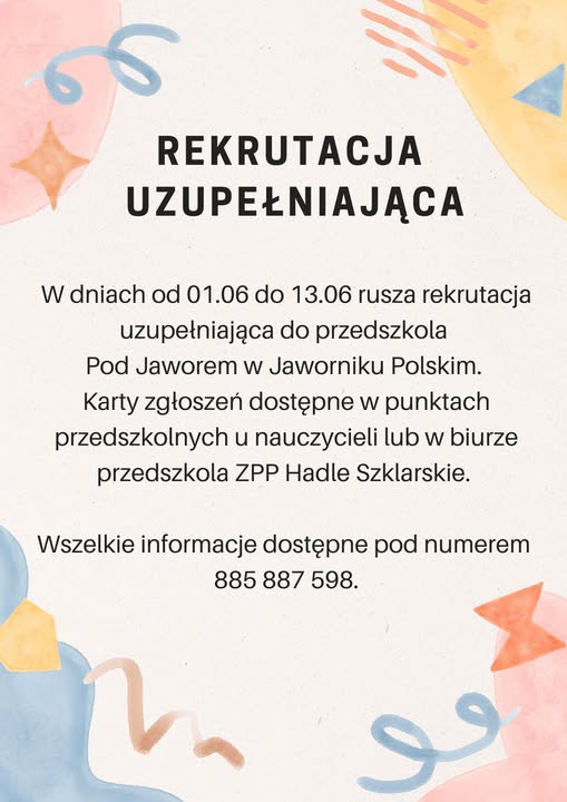 rekrutacja uzupelniajaca Przedszkole Pod Jaworem