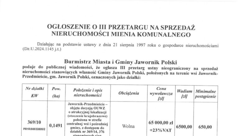 jawornik polski przetarg