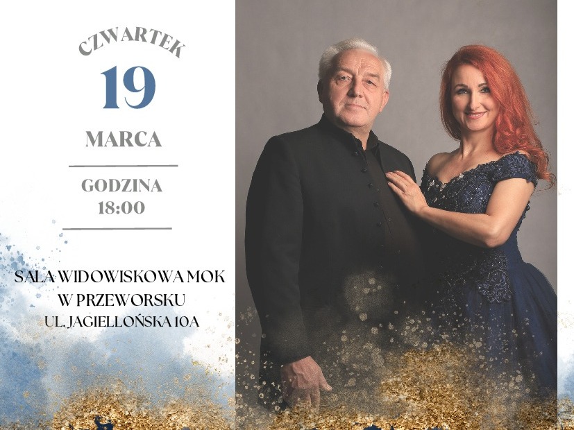 Koncert Aleksandry Okrasy i Wojciecha Bardowskiego w Przeworsku Powiatowe Centrum Pomocy Rodzinie w Przeworsku zaprasza mieszkańców na koncert pt. "Muzyczna podróż w rytmie serca…". Na scenie wystąpią Aleksandra Okrasa oraz Wojciech Bardowski. Wydarzenie odbędzie się w czwartek 19 marca 2026 roku o godzinie 18.00 w sali widowiskowej Miejskiego Ośrodka Kultury w Przeworsku przy ul. Jagiellońskiej 10A. Organizatorzy przygotowali bezpłatne wejściówki na koncert. Można je odebrać w siedzibie Powiatowego Centrum Pomocy Rodzinie w Przeworsku przy ul. Lwowskiej 16, w pokoju nr 1. Koncert organizowany jest w ramach działań skierowanych do mieszkańców powiatu przeworskiego, realizowanych przez Powiatowe Centrum Pomocy Rodzinie. Źródło: Powiatowe Centrum Pomocy Rodzinie w Przeworsku