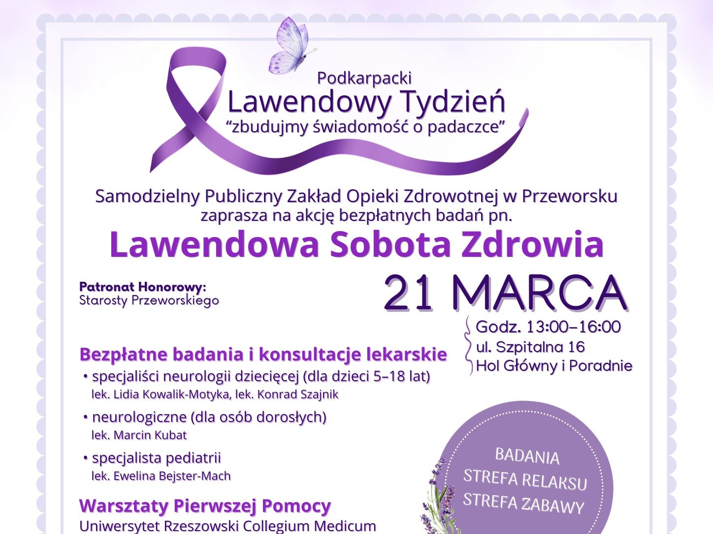Plakat Podkarpackiego Lawendowego Tygodnia W Przeworsku Z Informacją O Badaniach I Konferencji.