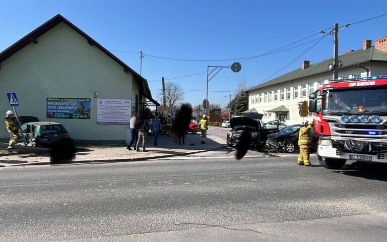 Służby ratunkowe podczas działań przy wypadku komunikacyjnym w Markowej.