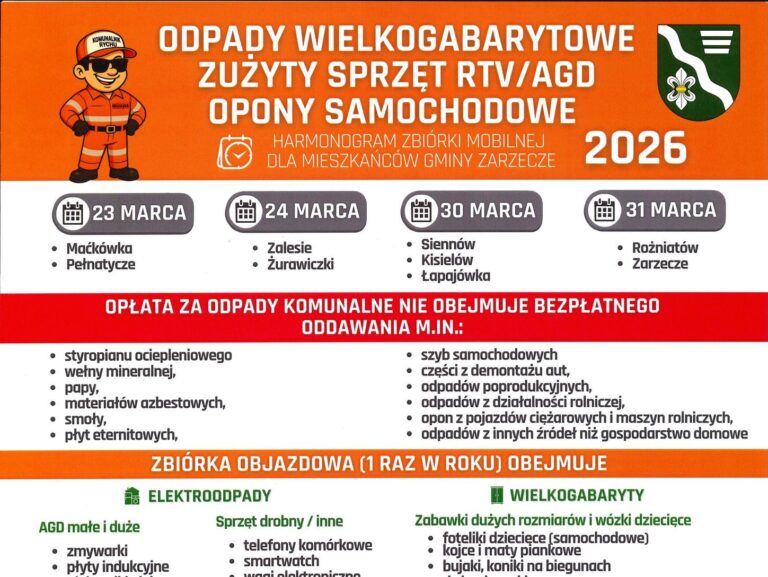 Zbiórka odpadów wielkogabarytowych i elektroodpadów na terenie gminy Zarzecze