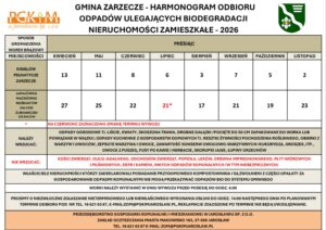 harmonogram odbioru odpadów w zarzeczu 2026