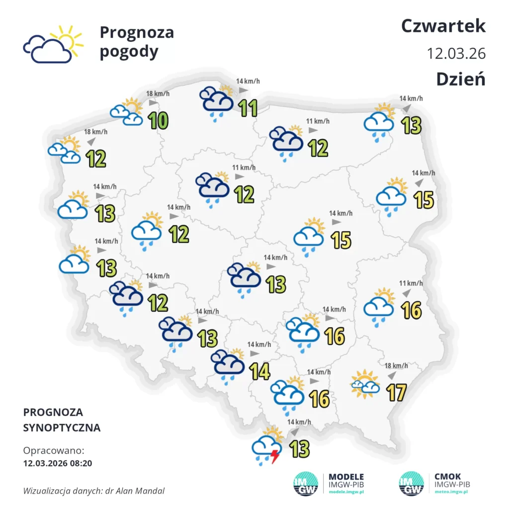 Prognoza pogody dla województwa podkarpackiego na 12 i 13 marca 2026 roku.
