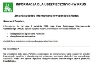 Informacja o zmianie składek KRUS