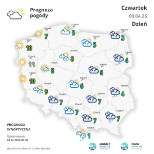 Mapa pogodowa Polski 9 kwietnia 2026