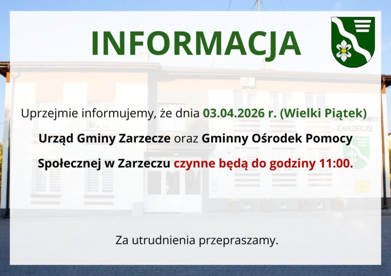 Zmiany godzin otwarcia UG Zarzecze 2026
