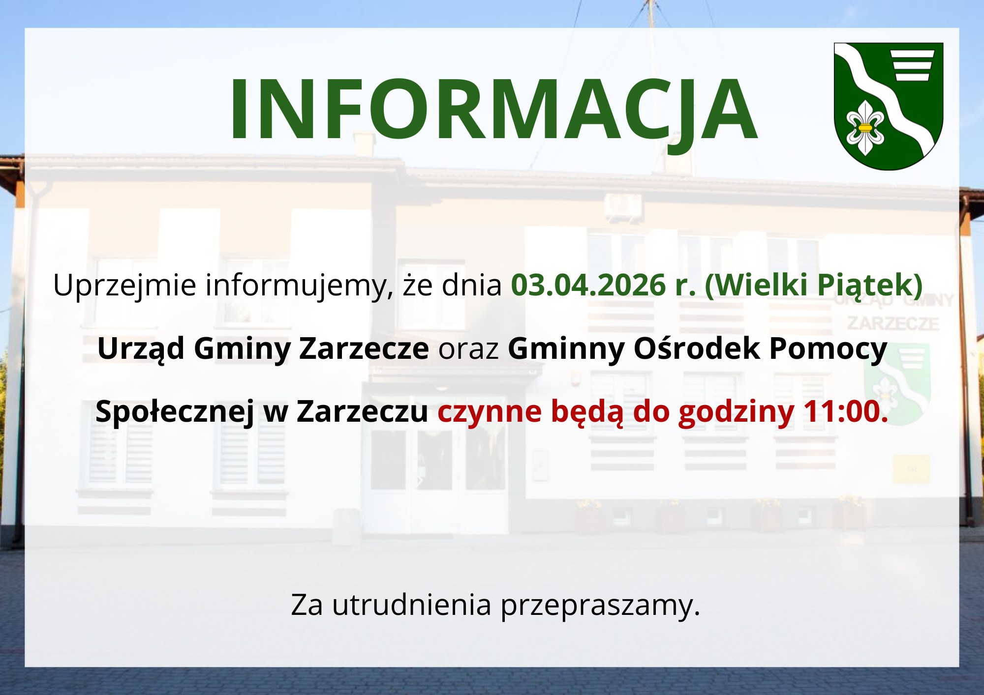 Zmiany Godzin Otwarcia Ug Zarzecze 2026