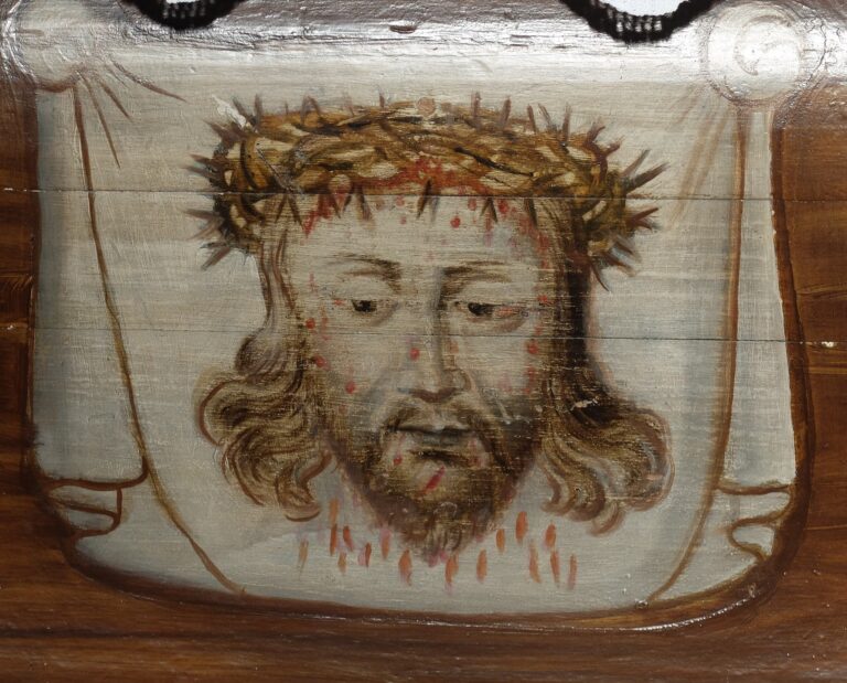 Oblicze Chrystusa cierpiącego VERAICON - wizerunek umieszczony na antepedium barokowego ołtarza bocznego św. Sebastiana i św. Walentego w przeworskiej Farze
