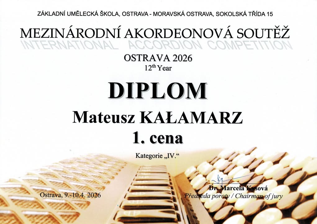 Mateusz Kałamarz Bezkonkurencyjny W Ostrawie. Pierwsza Nagroda Na Międzynarodowym Konkursie 1 Mateusz Kałamarz Bezkonkurencyjny W Ostrawie. Pierwsza Nagroda Na Międzynarodowym Konkursie