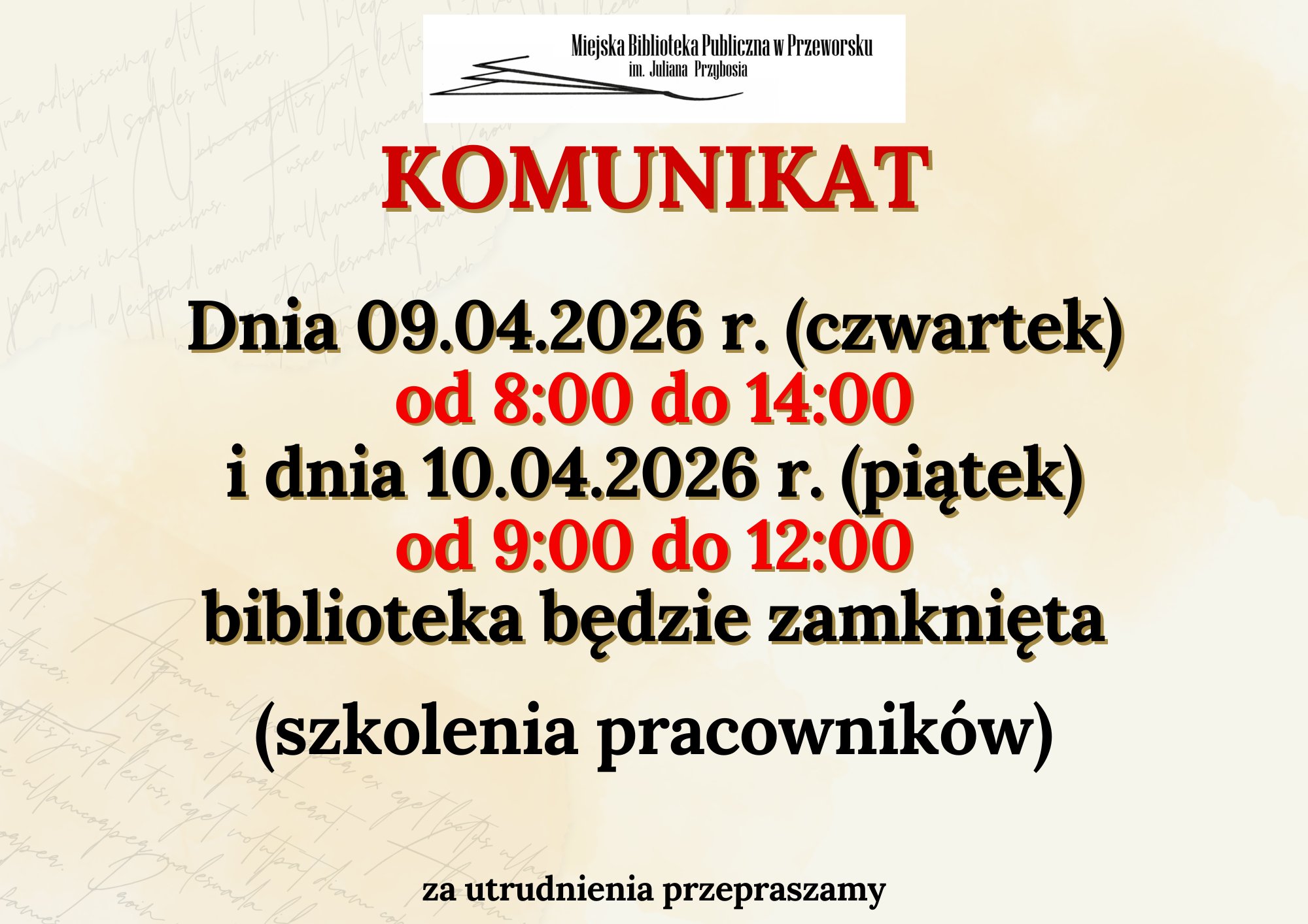 Lokalna Gazeta Internetowa 7 Komunikat Biblioteki Miejskiej W Przeworsku