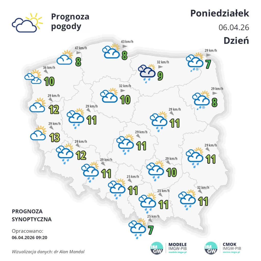 Mapa pogodowa Polska 6 kwietnia 2026