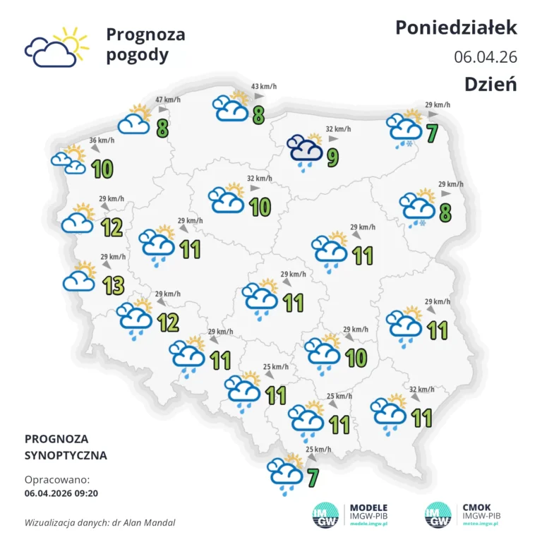 Mapa pogodowa Polska 6 kwietnia 2026