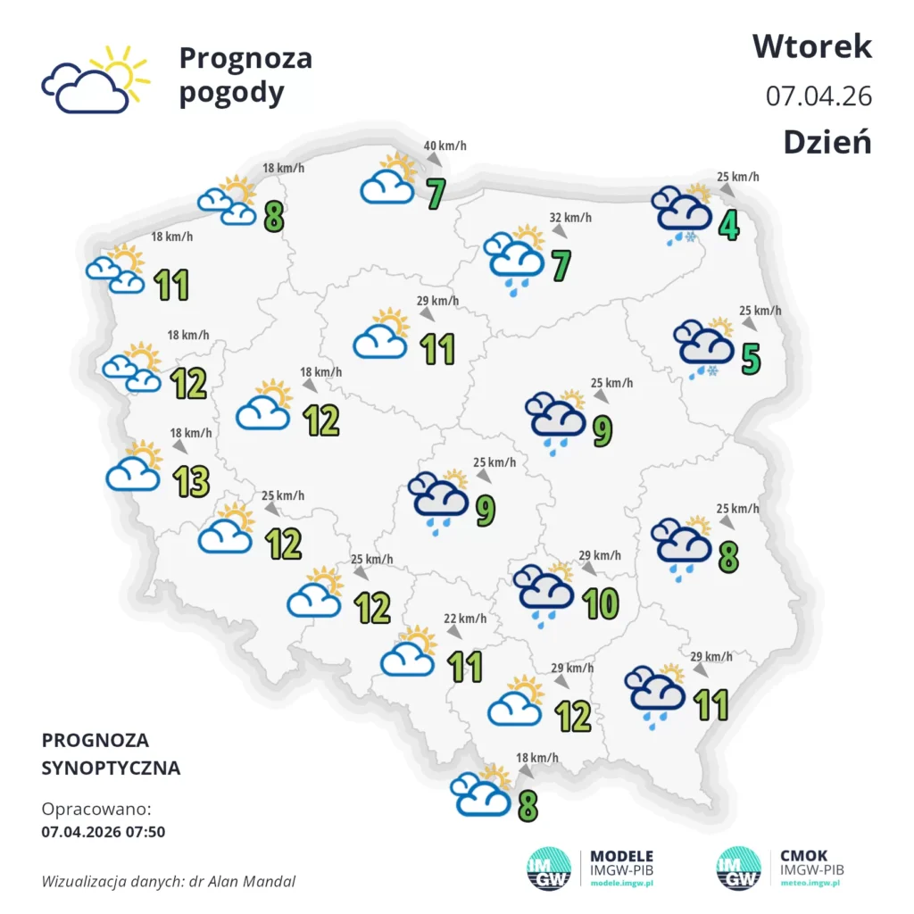 Mapa pogodowa 7 kwietnia 2026