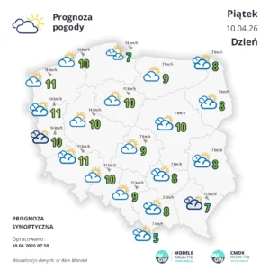 Mapa pogodowa Polski 10 kwietnia 2026