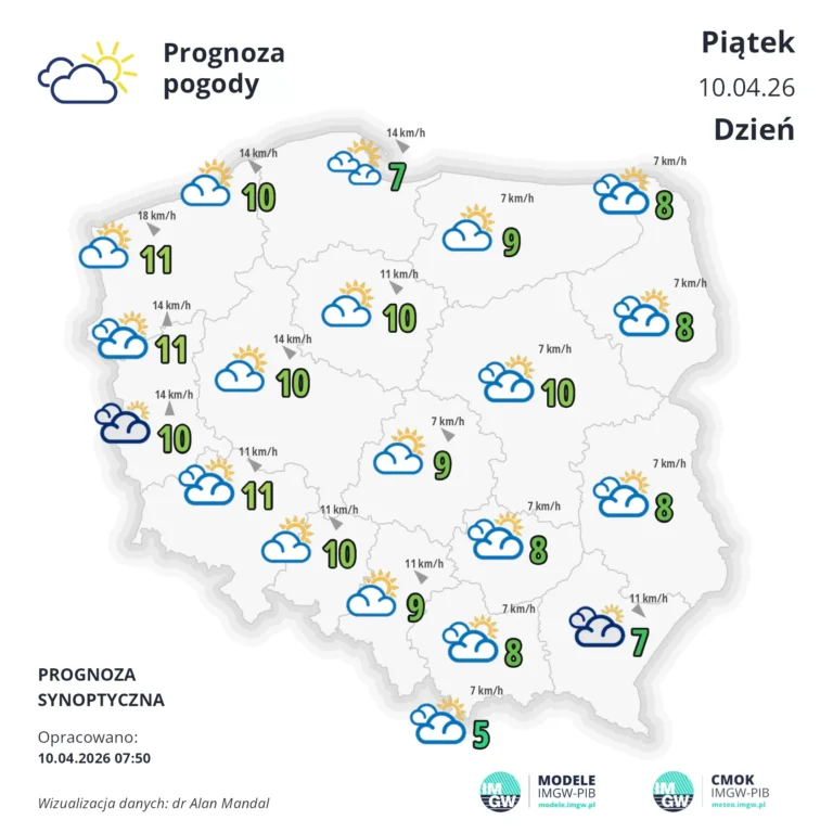 Mapa pogodowa Polski 10 kwietnia 2026