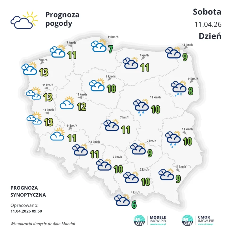 Mapa pogodowa Polski 11 kwietnia 2026