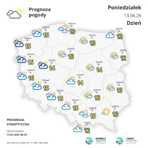 Mapa pogodowa Polskie 13 kwietni 2026