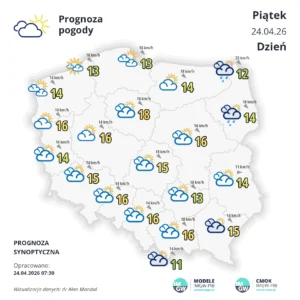 Mapa pogodowa Polski 24 kwietnia 2026