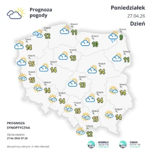 Mapa pogodowa Polski 27 kwietnia 2026
