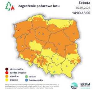 Zagrożenie pożarowe - mapa Polski maj 2026