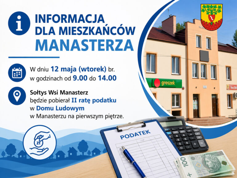 Manasterz: Kiedy zapłacić podatek u sołtysa? Sprawdź godziny dyżuru w maju