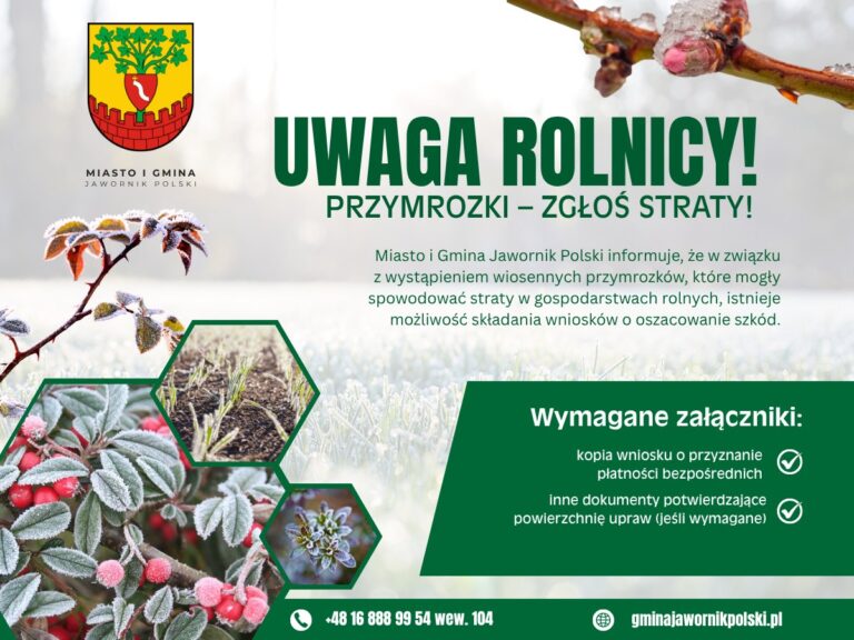 Przymrozki zniszczyły uprawy? Rolnicy z gminy Jawornik Polski mogą już zgłaszać straty