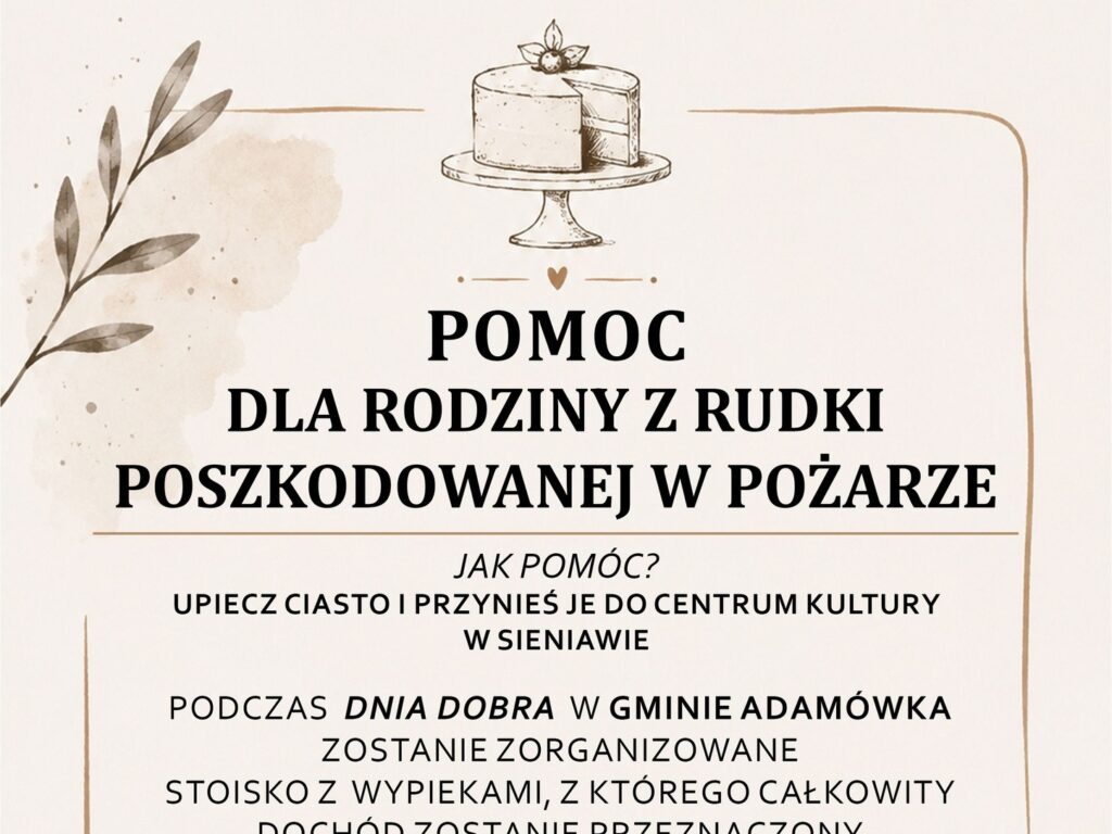 Zbiórka wypieków dla rodziny poszkodowanej w pożarze. Akcja w CKSiR "Sokół" już w sobotę