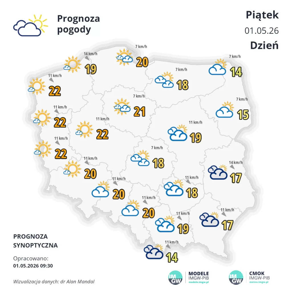 Mapa pogodowa Polski 1 maja 2026