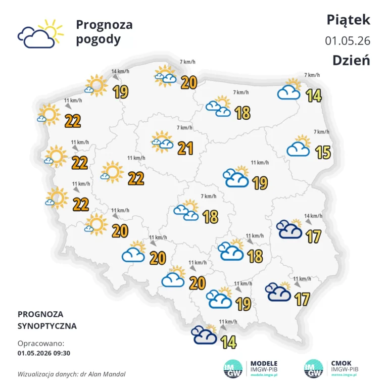 Mapa pogodowa Polski 1 maja 2026
