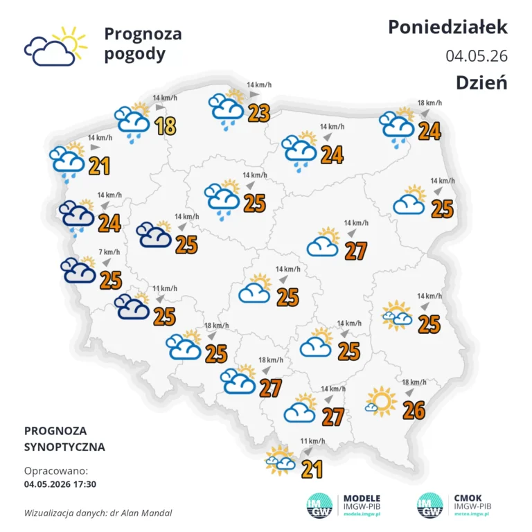 Mapa pogodowa Polski 5 maja 2026