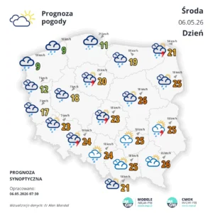Mapa pogodowa Polski 6 maj 2026