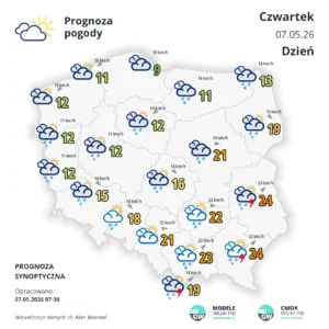 Mapa pogodowa Polski 7 maja 2026