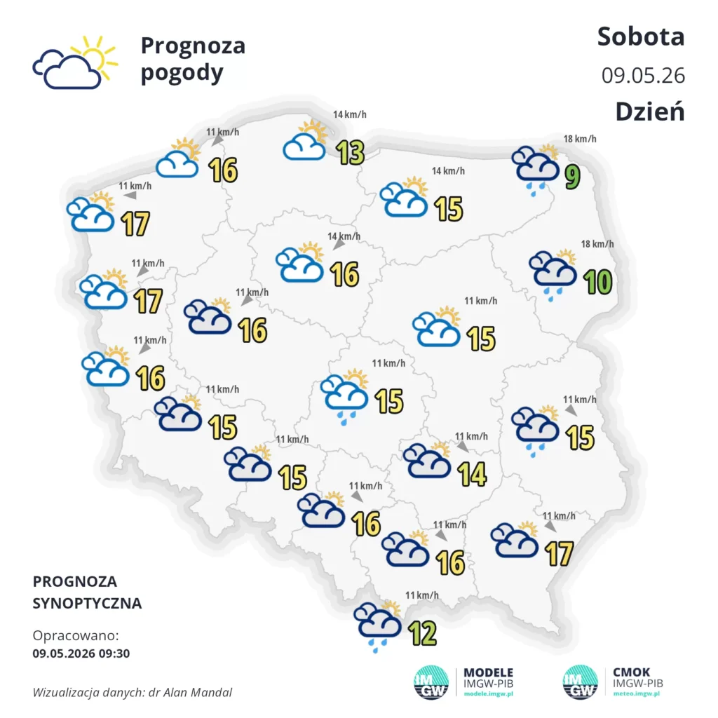 Mapa pogodowa Polski 9 maja 2026