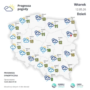 Mapa pogodowa Polski 12 maja 2026
