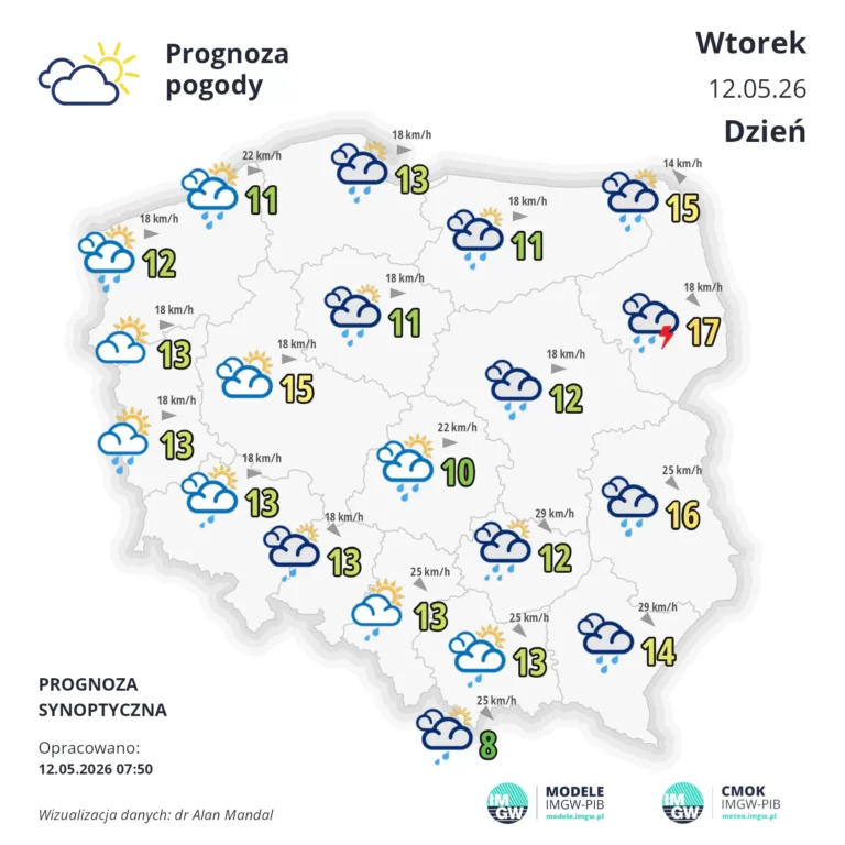 Mapa pogodowa Polski 12 maja 2026