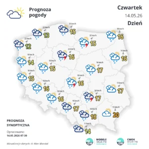 Mapa pogodowa Polski 14 maja 2026