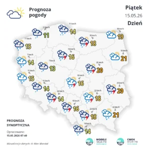 Mapa pogodowa Polski 15 maja 2026